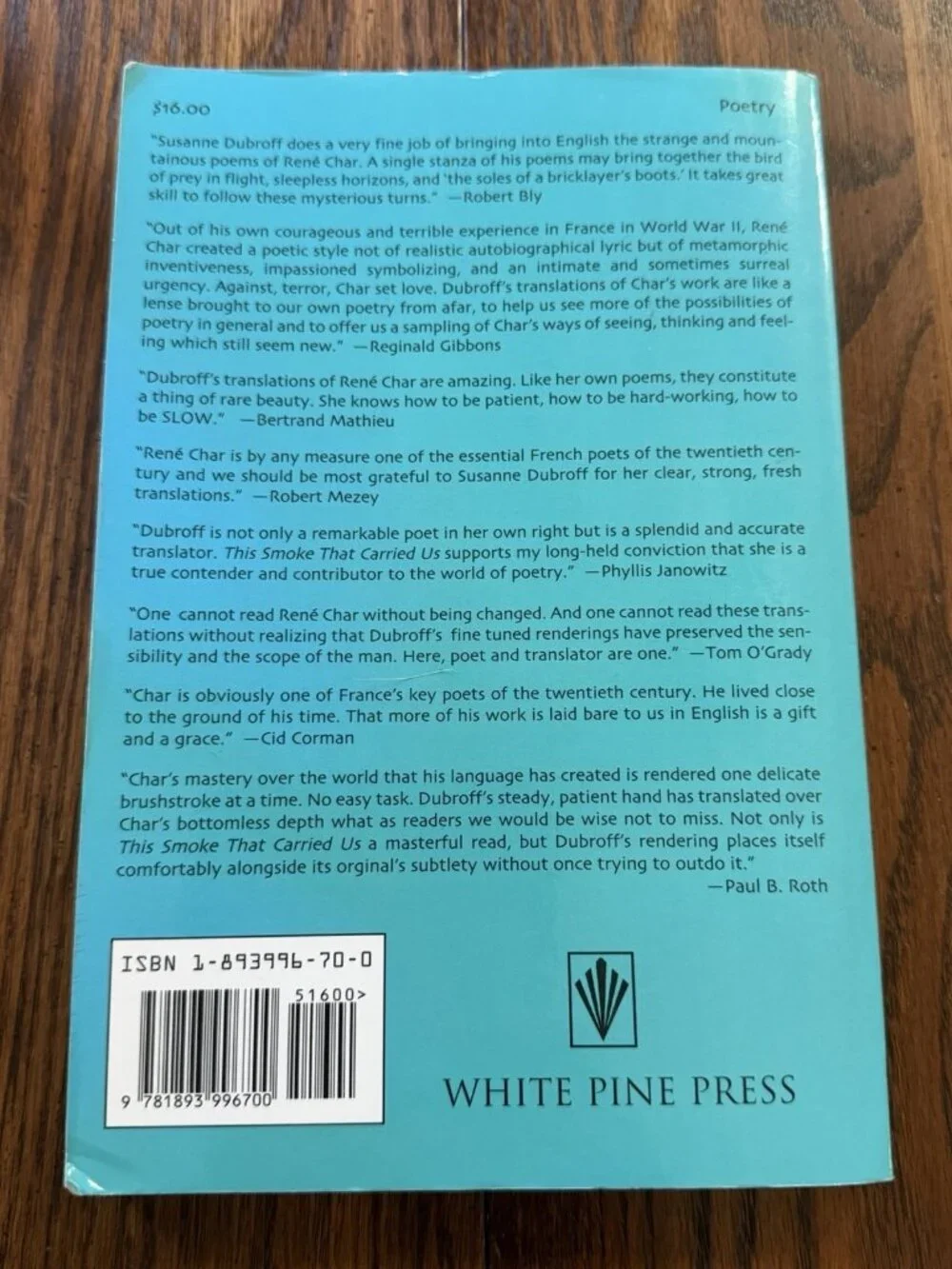 THE SMOKE THAT CARRIED US: SELECTED POEMS OF RENE CHAR By Susanne Dubroff